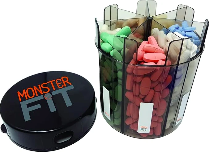 商品BEYOND|Monster Fit Supplement Medication Pill Dispenser with Filling Funnel and Labels, Extra Large Pill Container Handles Almost Any Supplement (Monster with Funnel),价格¥115,第1张图片