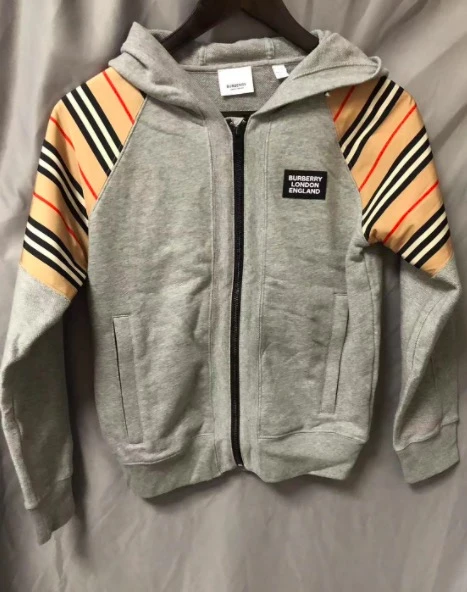 商品[国内直发] Burberry|【无吊牌，无外包装】BURBERRY KIDS ZIP HOODIE GREY ,价格¥1076,第1张图片