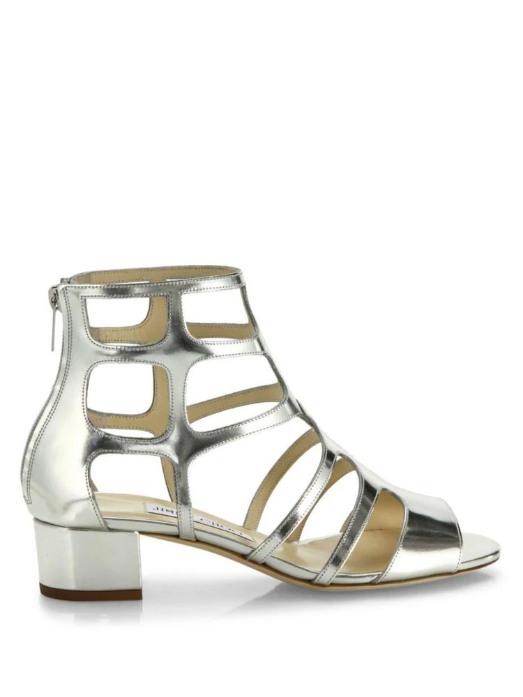 商品Jimmy Choo|Ren Caged Metallic Leather Block Heel Sandals,价格¥2683,第5张图片详细描述