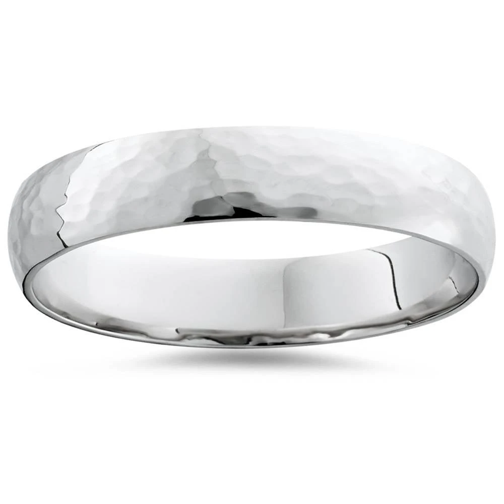 商品Pompeii3|Hammered Wedding Band 10K White Gold Mens 5mm High Polished Ring Size Selectable,价格¥2696,第1张图片