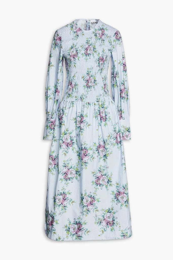商品Ganni|Shirred floral-print organic cotton-poplin midi dress,价格¥1280,第3张图片详细描述