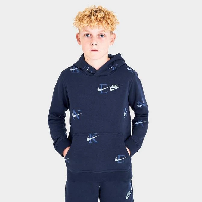 商品NIKE|Boys' Nike Sportswear Club Monogram Allover Print Pullover Hoodie,价格¥149,第1张图片
