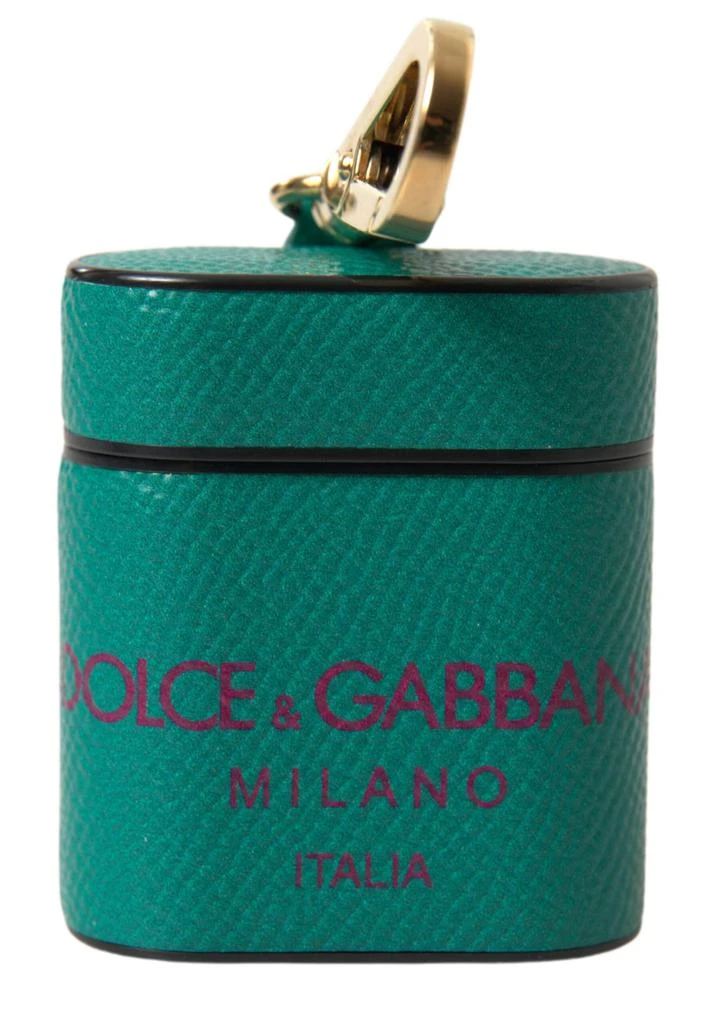 商品Dolce & Gabbana|Dolce & Gabbana Green Maroon Calf Leather Logo Print Strap Airpods Case,价格¥1496,第1张图片