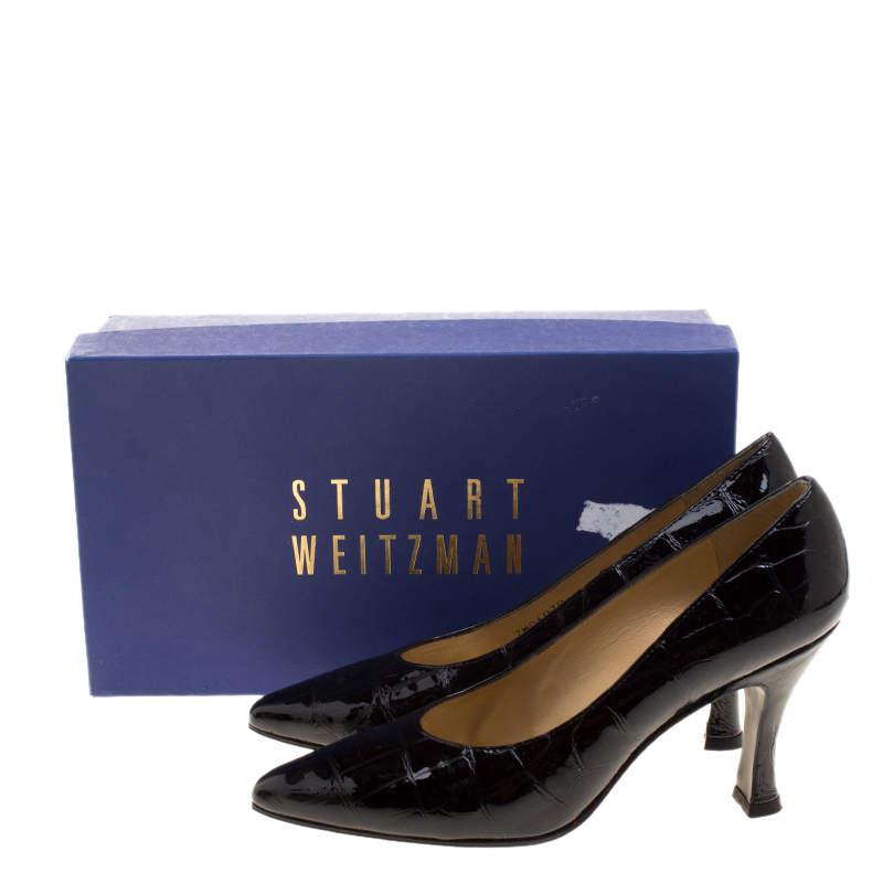 Stuart Weitzman Black Patent Croc Embossed Leather Pumps Size 38.5商品第8张图片规格展示