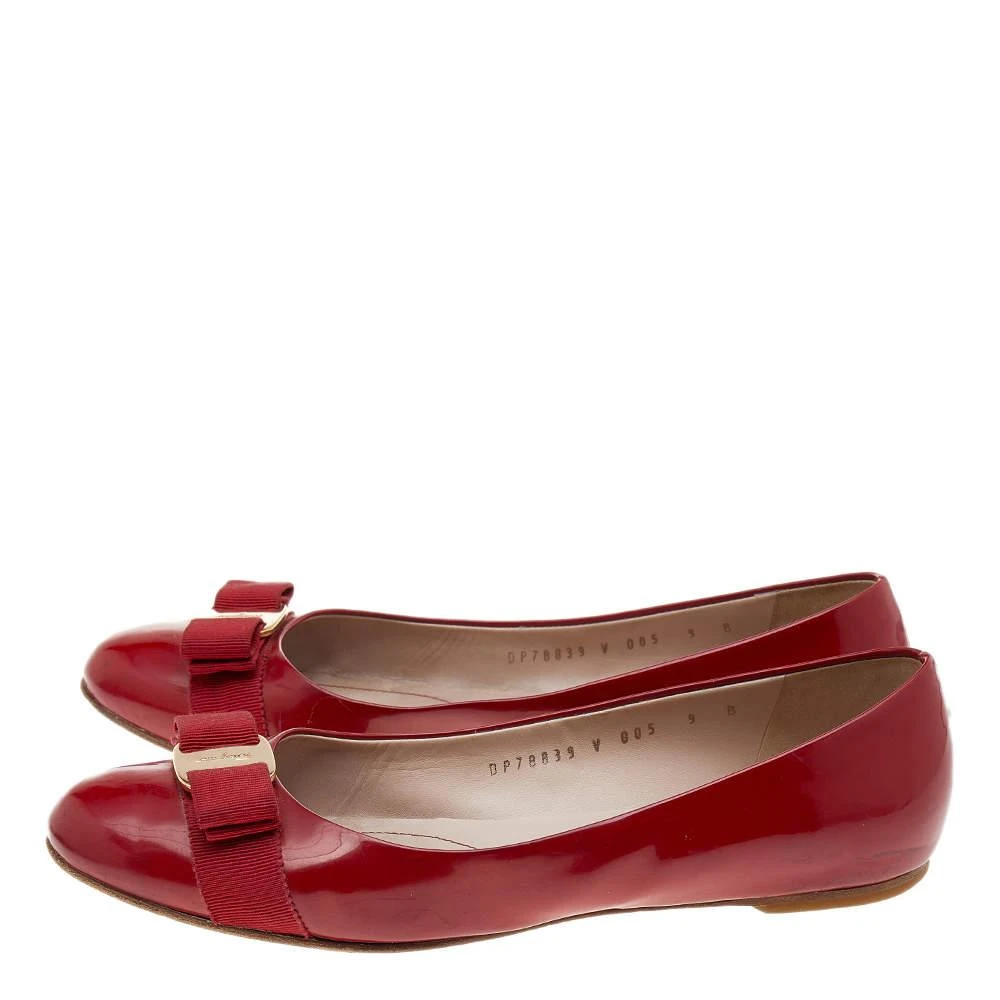 商品[二手商品] Salvatore Ferragamo|Salvatore Ferragamo Red Patent Leather Vara Bow Ballet Flats Size 39.5,价格¥1040,第4张图片详细描述