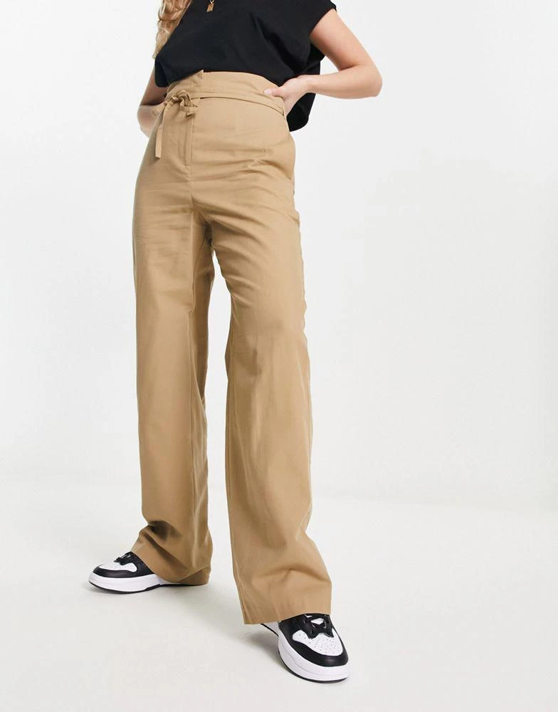 商品ASOS|ASOS DESIGN high waisted double tie trousers in light brown,价格¥171,第1张图片
