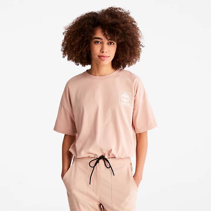Cropped T-Shirt with Drawstring Hem for Women in Pink商品第1张图片规格展示