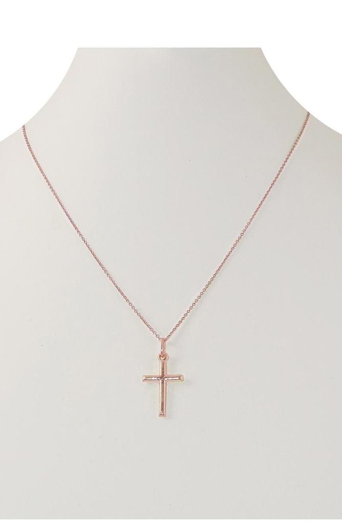 18K Rose Gold Plated Sterling Silver Ribbed Cross Pendant商品第2张图片规格展示