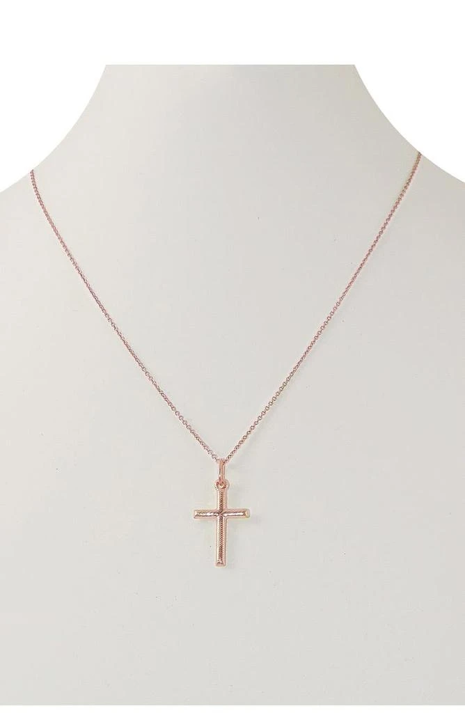 商品Savvy Cie Jewels|18K Rose Gold Plated Sterling Silver Ribbed Cross Pendant,价格¥188,第2张图片详细描述