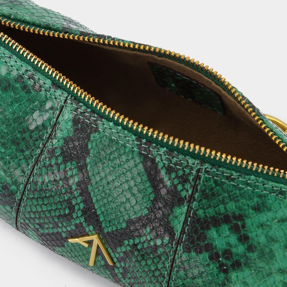 Mini Cylinder Bag in Snake Embossed Green Leather商品第4张图片规格展示