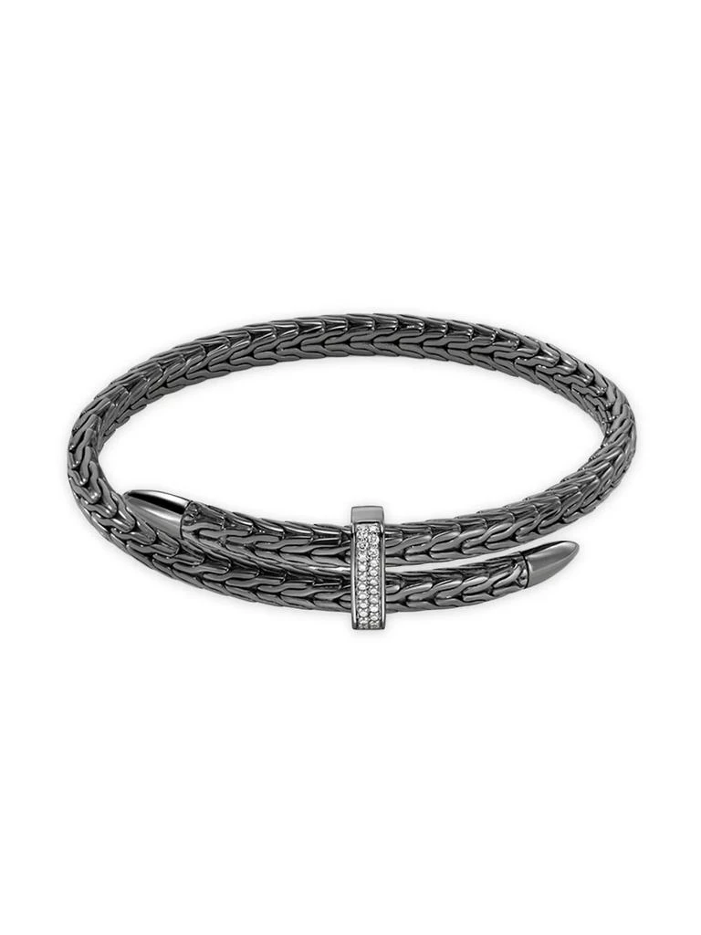 商品John Hardy|Spear Black-Rhodium-Plated & 0.24 TCW Diamond Bypass Flexible Cuff,价格¥14198,第1张图片