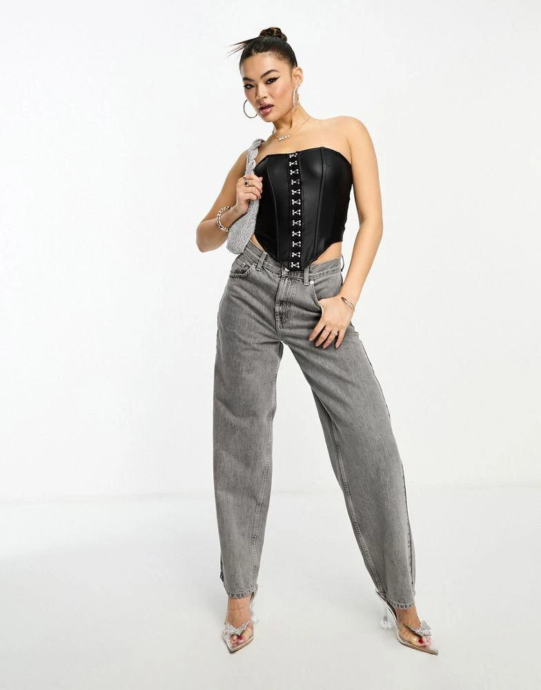 商品ASOS|ASOS DESIGN leather look corset bustier with hook and eye detail in black,价格¥167,第4张图片详细描述