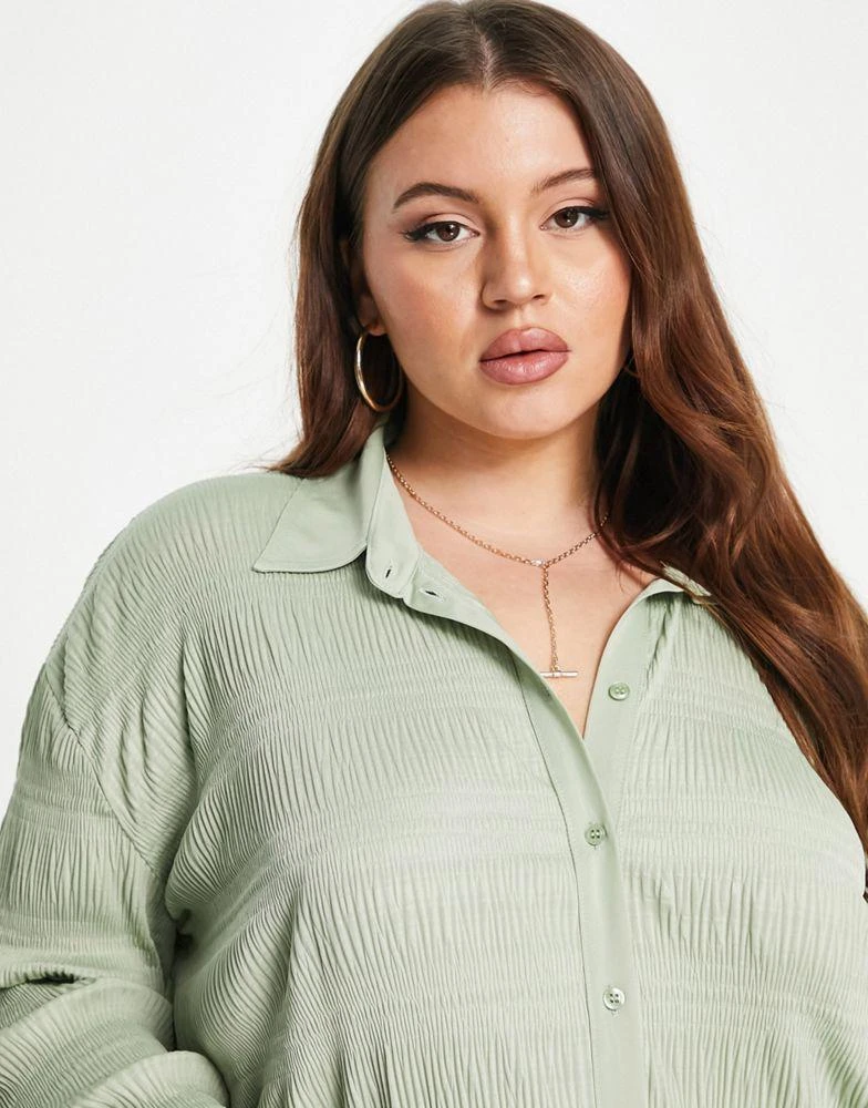 商品ASOS|ASOS DESIGN Curve oversized plisse shirt in khaki,价格¥304,第3张图片详细描述