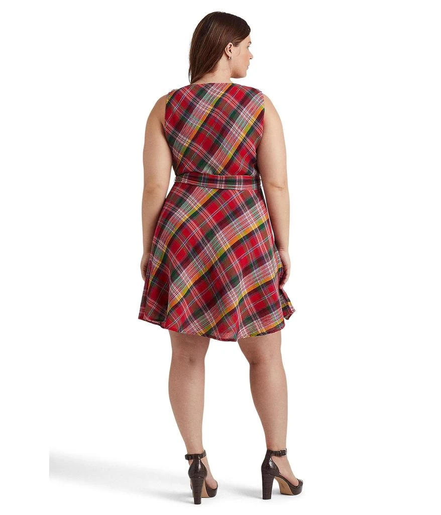 商品Ralph Lauren|Plus Size Plaid Crinkle Cotton Sleeveless Dress,价格¥378,第2张图片详细描述