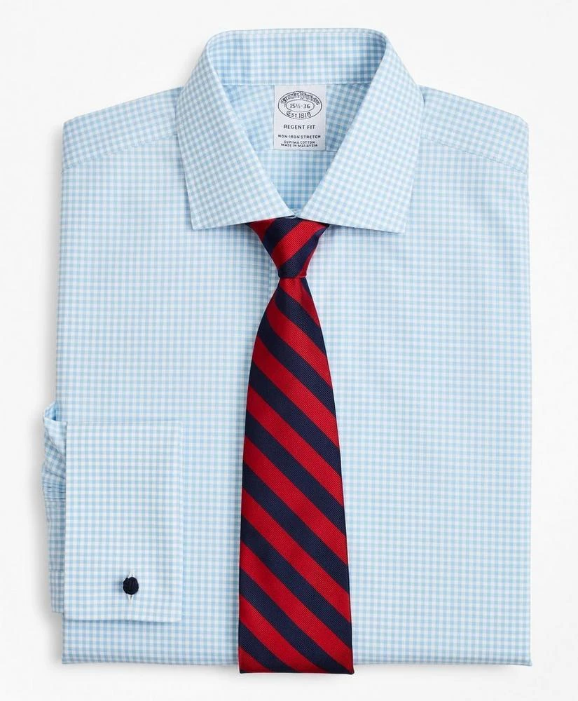 商品Brooks Brothers|Stretch Regent Regular-Fit  Dress Shirt, Non-Iron Poplin English Collar French Cuff Gingham,价格¥479,第1张图片