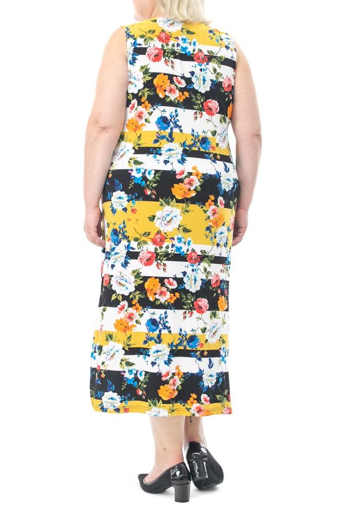 Floral Stripe Sleeveless Maxi Dress商品第2张图片规格展示