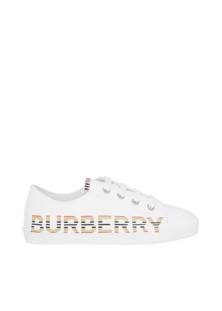 商品Burberry|Icon stripe logo print cotton gabardine sneakers,价格¥1568,第1张图片