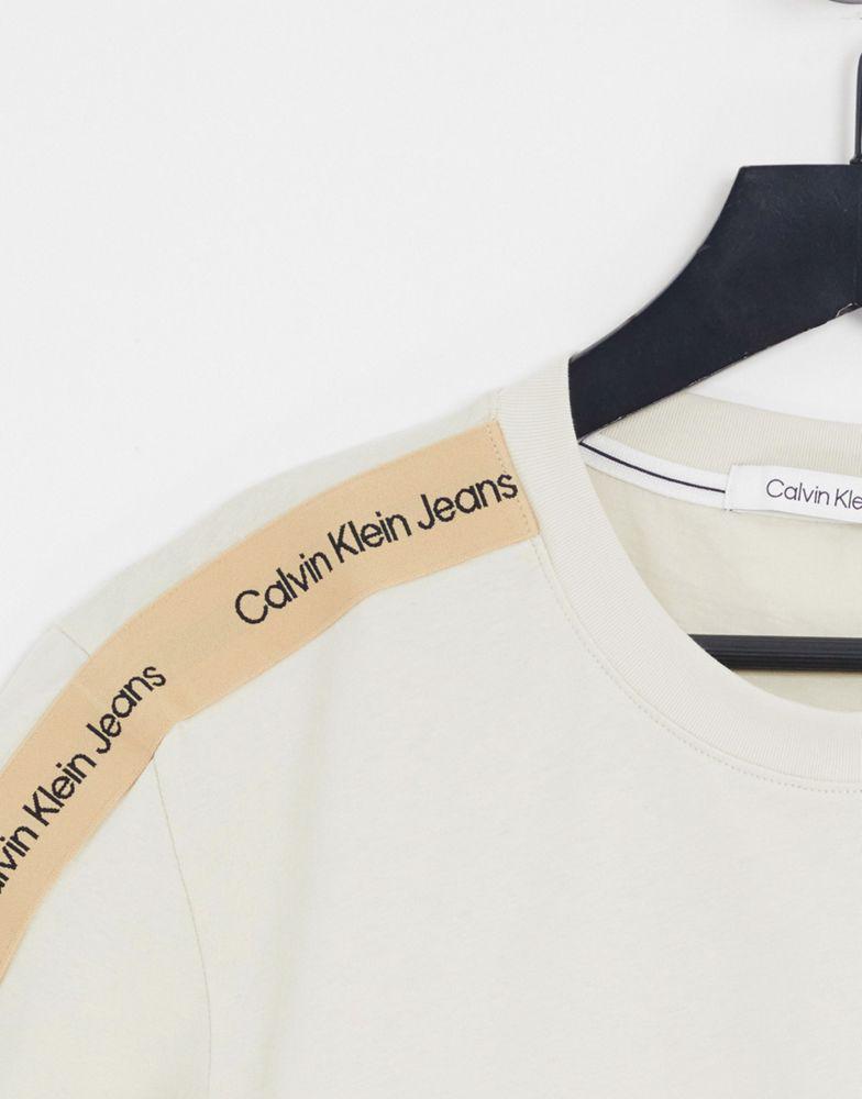 Calvin Klein Jeans contrast shoulder tape t-shirt in stone商品第2张图片规格展示
