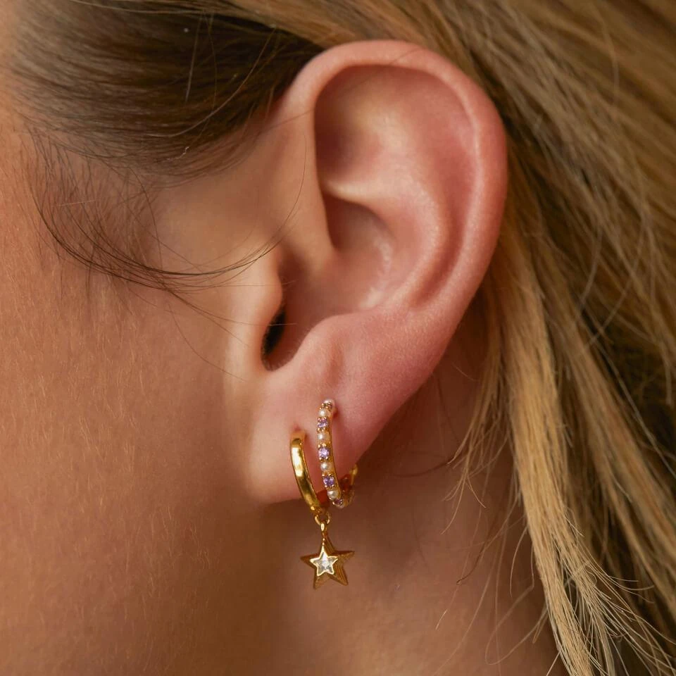 商品ESTELLA BARTLETT|Estella Bartlett Cubic Zirconia Star Gold-Tone Hoop Earrings,价格¥129,第2张图片详细描述