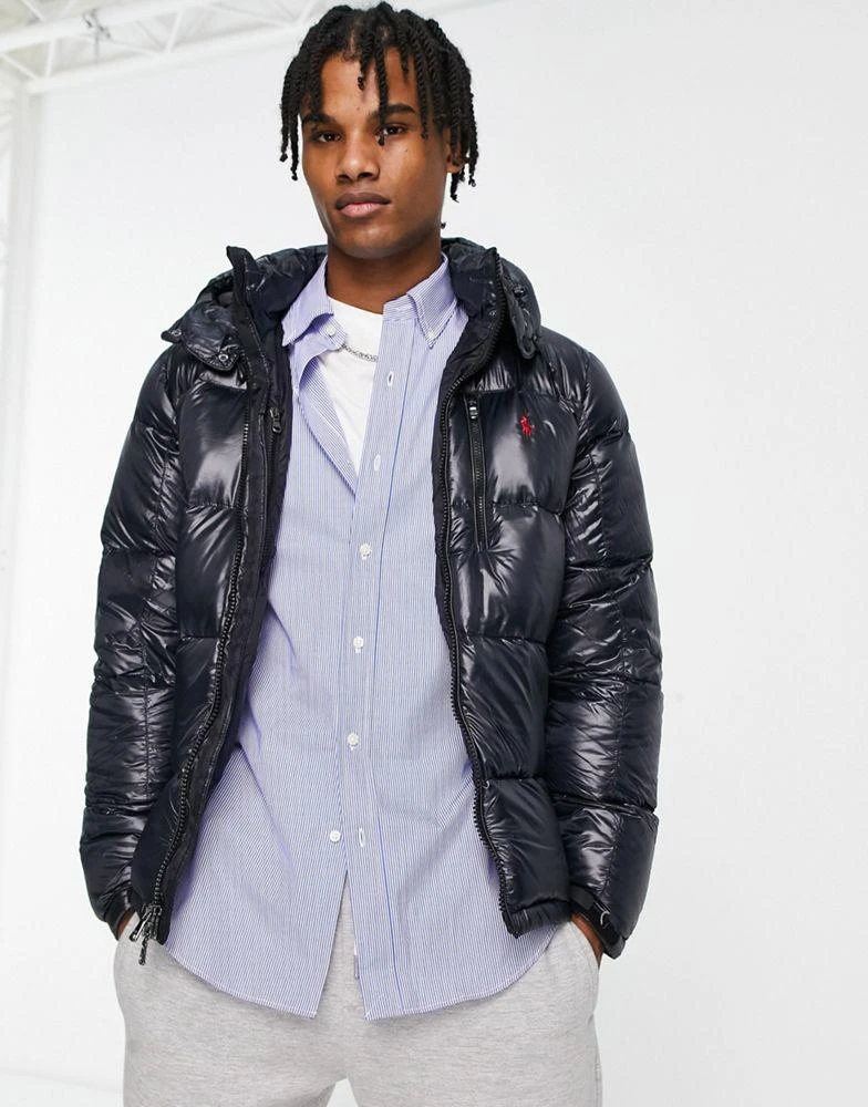商品Ralph Lauren|Polo Ralph Lauren El Cap down fill detatchable hood glossy puffer jacket in black,价格¥3821,第1张图片