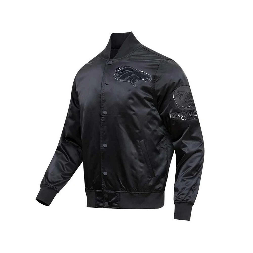 商品Pro Standard|Men's Denver Broncos Triple Black Satin Full-Snap Varsity Jacket,价格¥1120,第3张图片详细描述