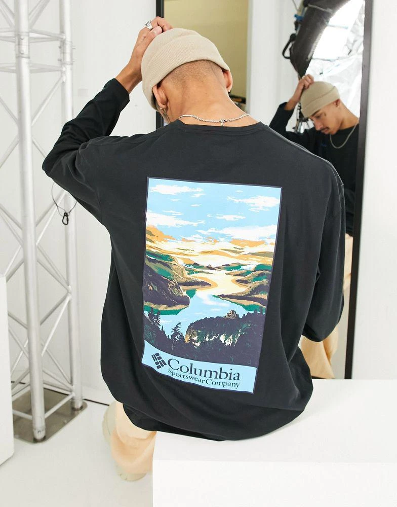 商品Columbia|Columbia CSC Alpine Way relaxed fit long sleeve back print t-shirt in black,价格¥283,第1张图片