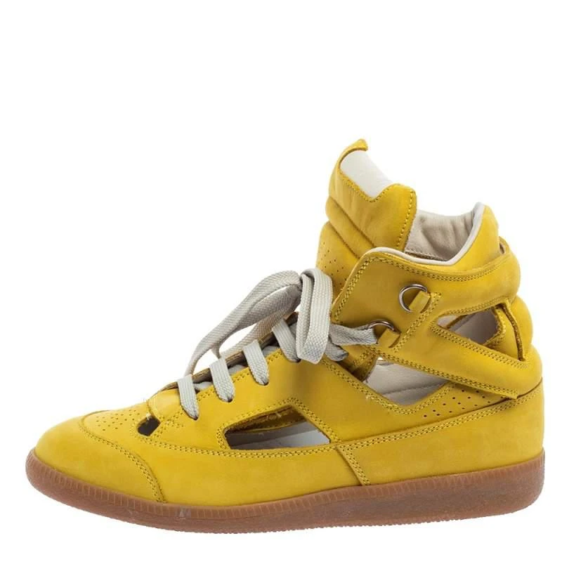 商品[二手商品] MAISON MARGIELA|Maison Martin Margiela Yellow Nubuck Leather High Top Sneakers Size 39,价格¥1070,第2张图片详细描述