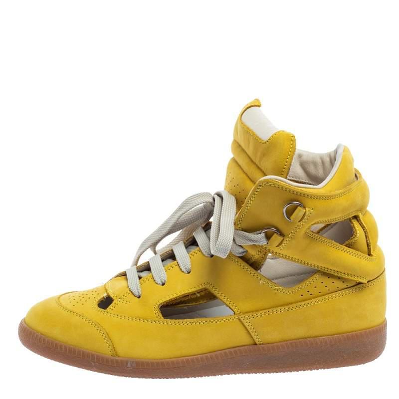 商品[二手商品] MAISON MARGIELA|Maison Martin Margiela Yellow Nubuck Leather High Top Sneakers Size 39,价格¥2188,第4张图片详细描述