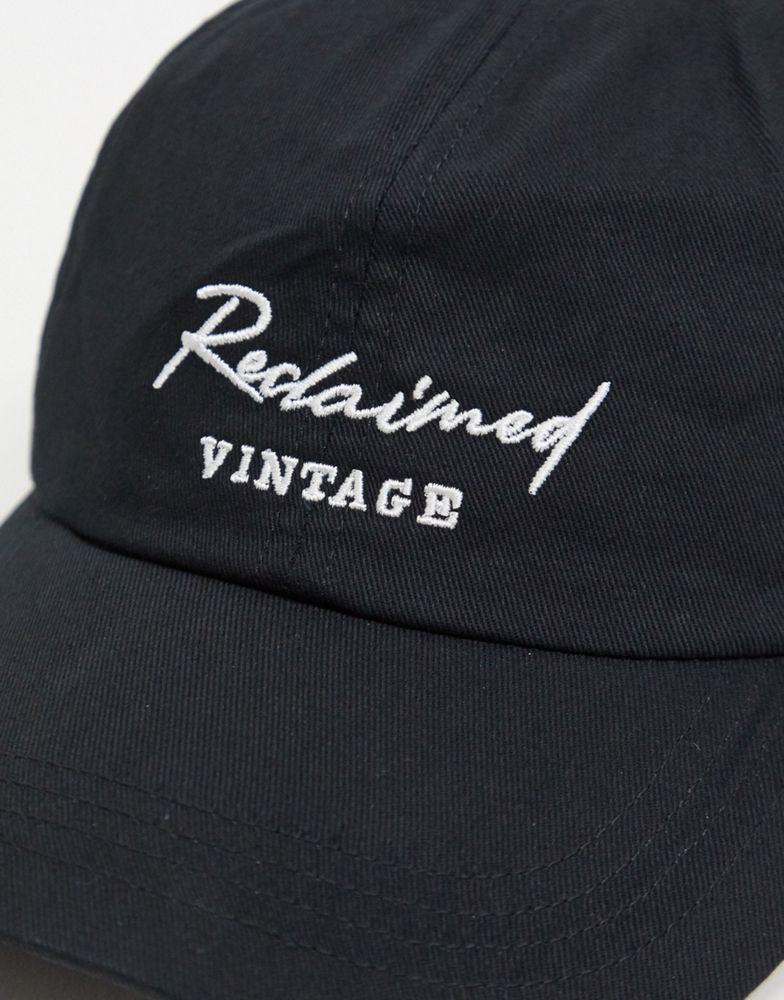 Reclaimed Vintage inspired unisex logo embroidery cap in black商品第3张图片规格展示