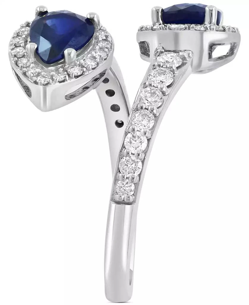 商品Effy|EFFY® Blue Sapphire (1-3/8 ct. t.w.) & Diamond (1/2 ct. t.w.) Pear-Shape Halo Bypass Ring in 14k White Gold,价格¥38571,第3张图片详细描述