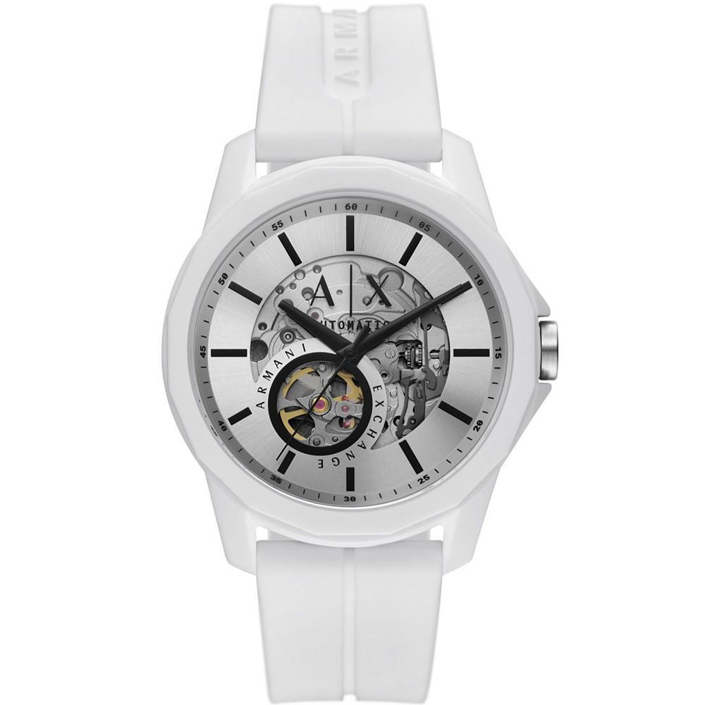 商品Armani Exchange|Men's Automatic in White Case with White Silicone Strap Watch, 44mm,价格¥1761,第1张图片