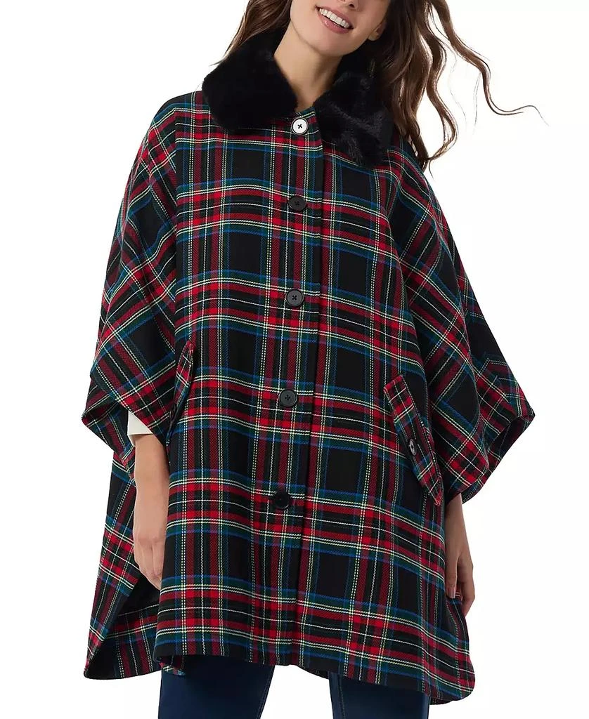 商品JONES NEW YORK|Women's Plaid-Print Faux-Fur Collar Poncho,价格¥563,第1张图片