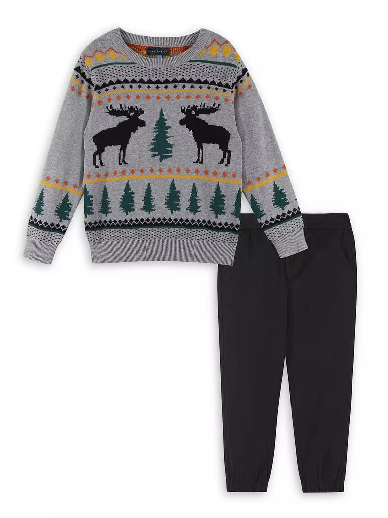 商品Andy & Evan|Little Boy's & Boy's Jacquard Holiday Sweater & Pants Set,价格¥288,第1张图片