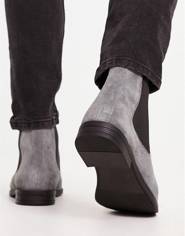 ASOS DESIGN chelsea boots in grey suede with black sole商品第2张图片规格展示