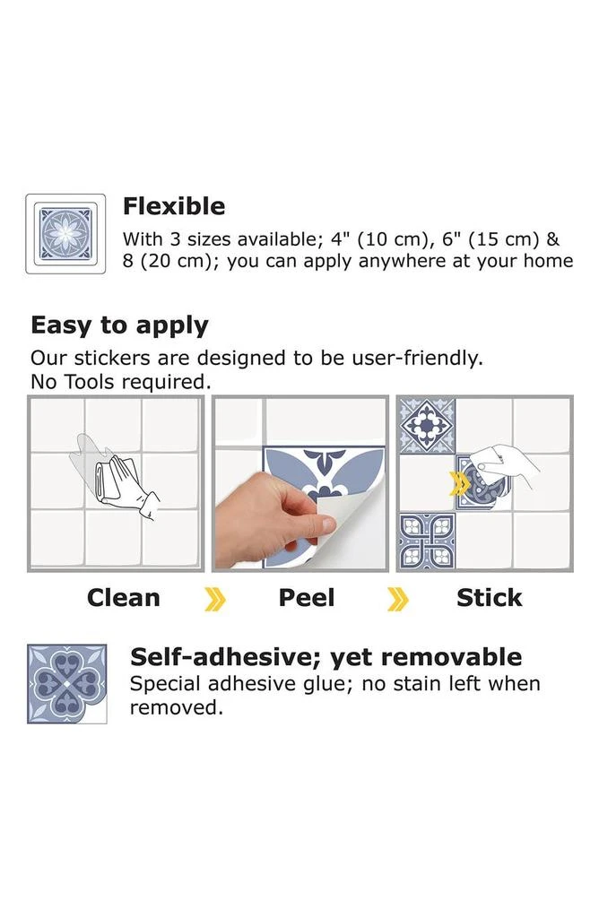 商品WALPLUS|Lisbon Blue 120-Piece Tile Sticker Set,价格¥328,第5张图片详细描述