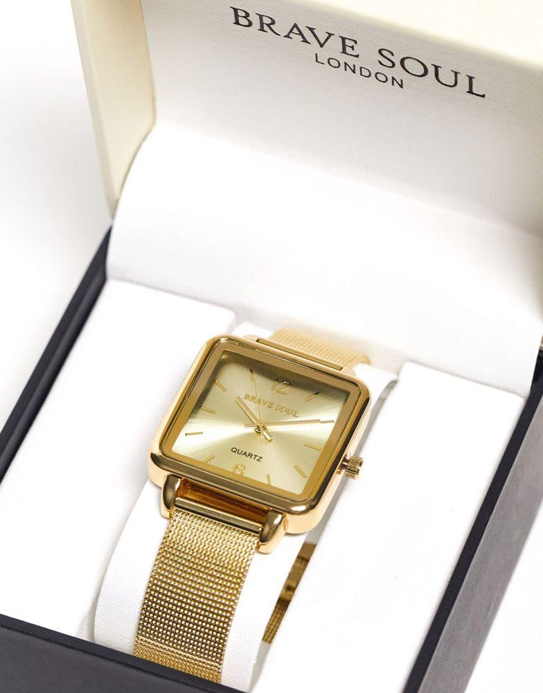 Brave Soul mesh strap watch with sqaure dial in gold商品第3张图片规格展示