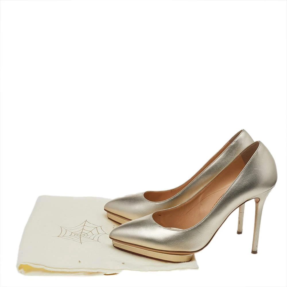 Charlotte Olympia Metallic Gold Leather Monroe Pumps Size 39 商品
