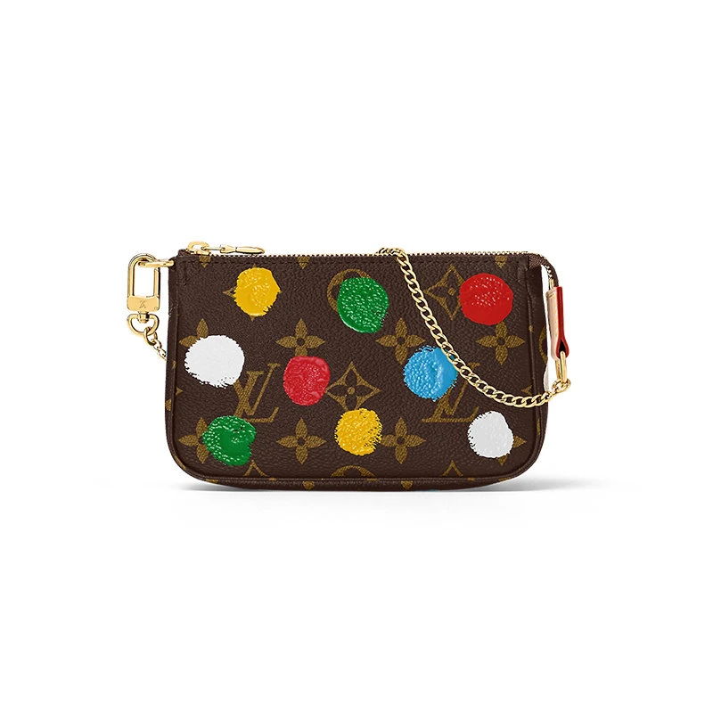 商品Louis Vuitton|【预售3-7天】路易威登 23年草间弥生合作款 女士棕色帆布配皮彩色圆点印花图案金色饰面链条包M81866,价格¥7136,第6张图片详细描述