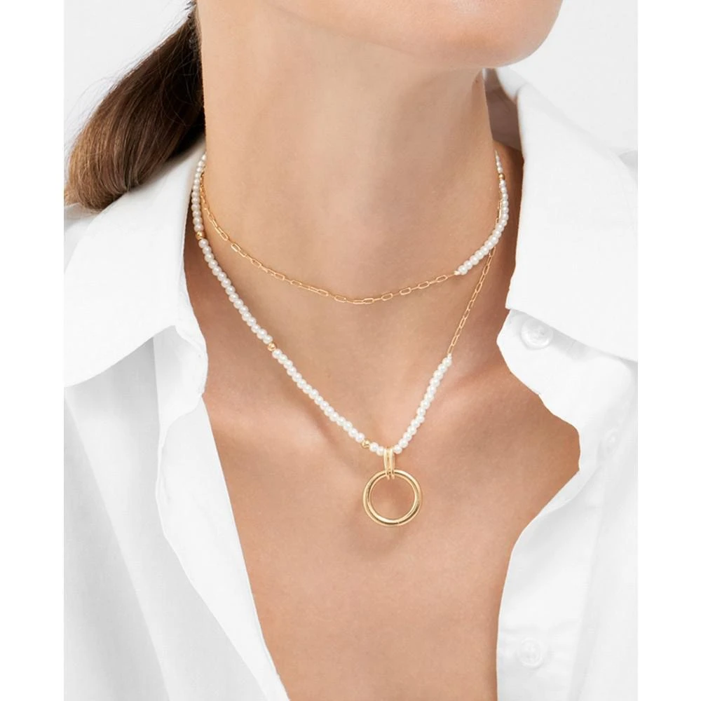 商品ADORNIA|29-32" Adjustable 14K Gold Plated Imitation Pearl Beaded Ring Pendant Necklace,价格¥206,第3张图片详细描述