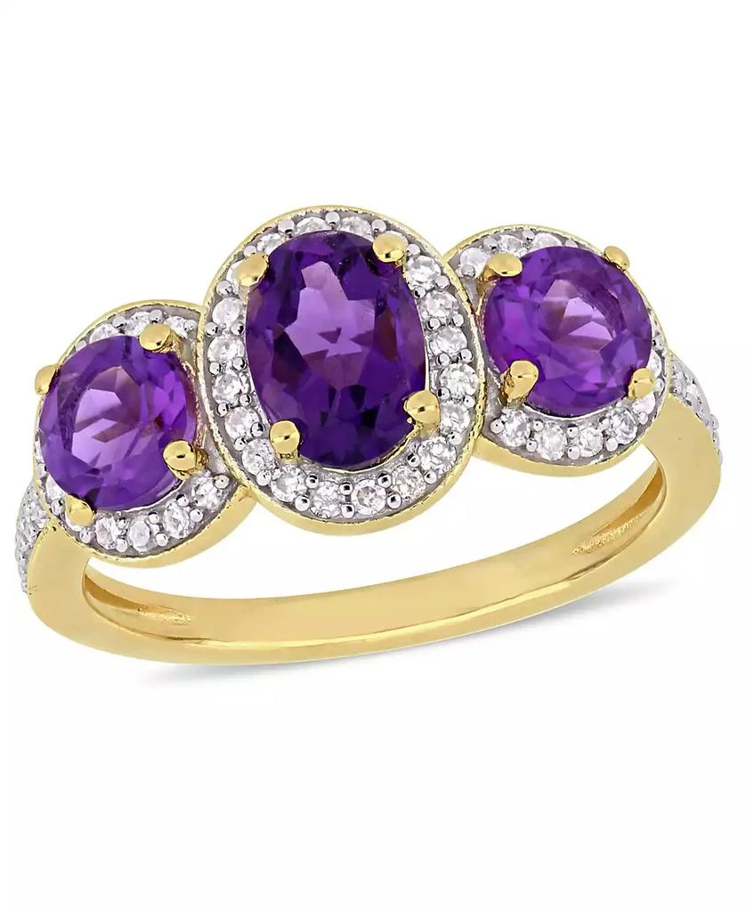 商品Macy's|Amethyst (1-5/8 ct.t.w.) and Diamond (1/3 ct.t.w.) 3-Stone Halo Ring in 18k Yellow Gold over Sterling Silver,价格¥2094,第1张图片