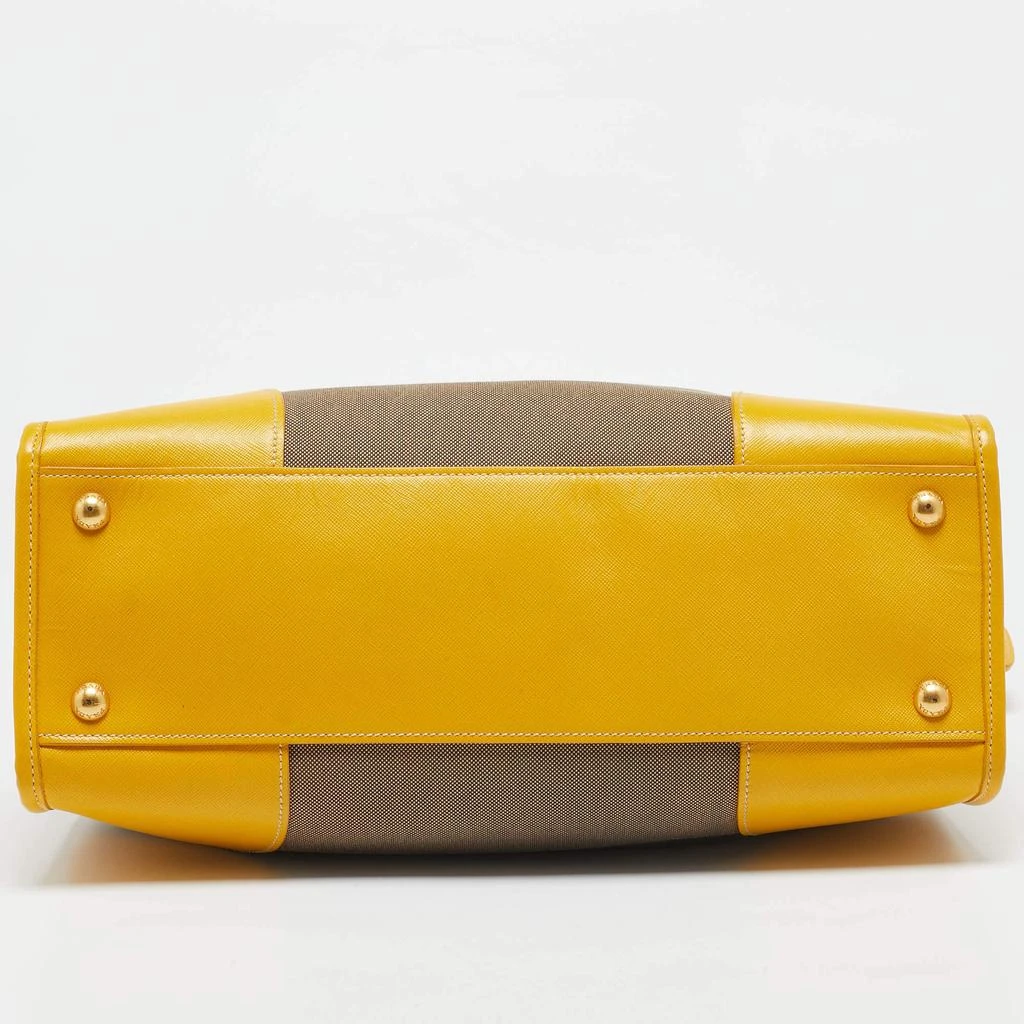 Prada Yellow/Beige Logo Jacquard and Leather Double Zip Tote 商品