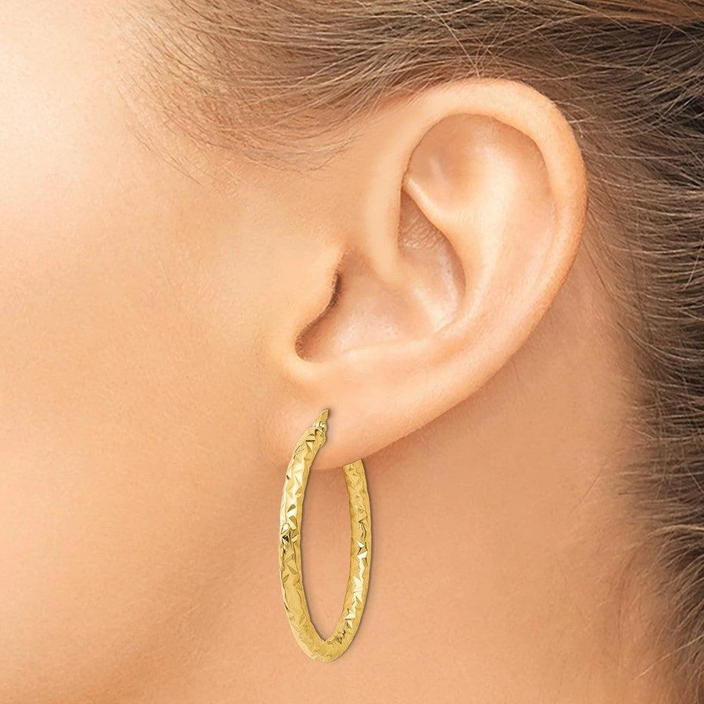 商品Diamond2Deal|14K Yellow Gold Polished and Textured Hoop Earrings 35mm,价格¥4411,第3张图片详细描述