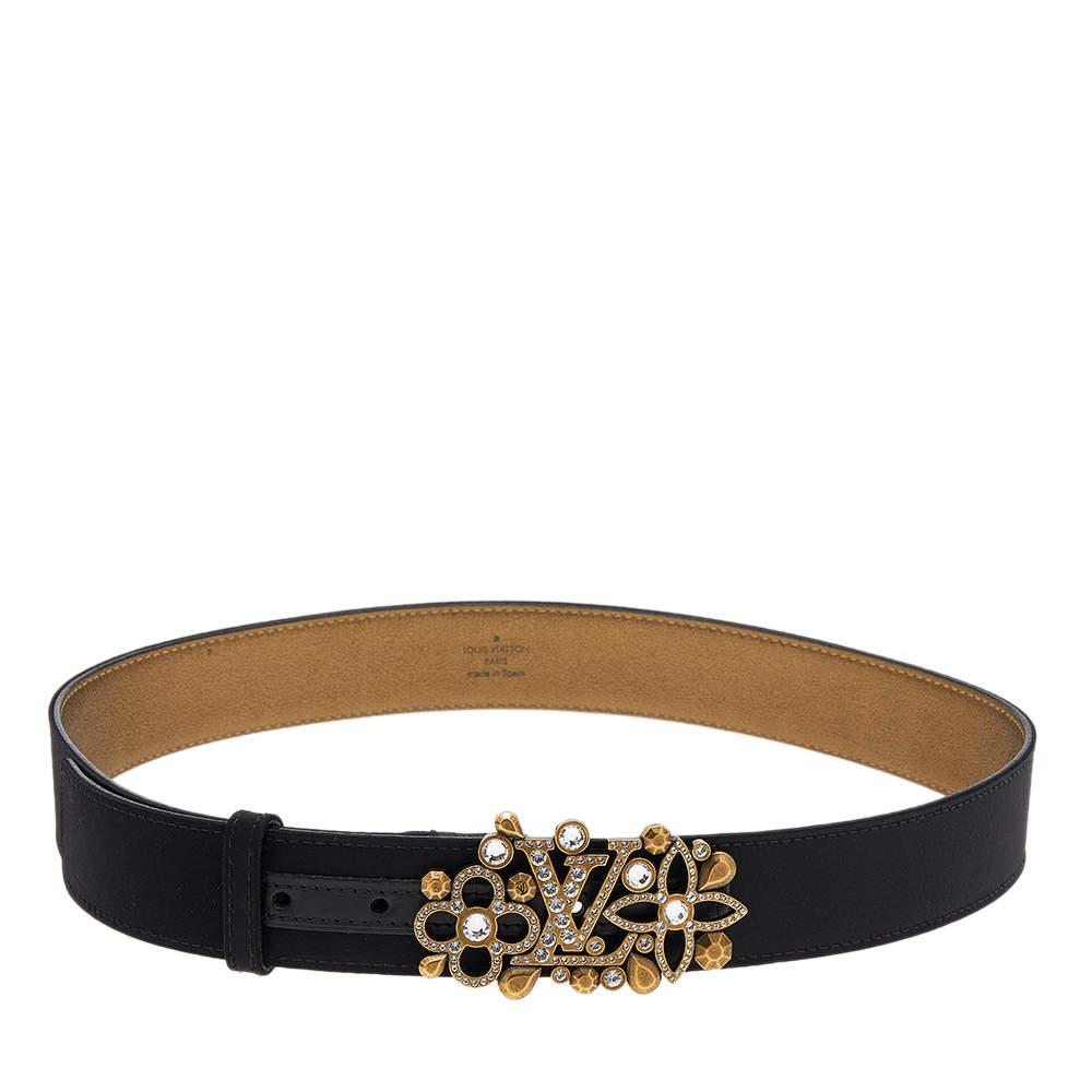 Louis Vuitton Black Satin Rhinestone Fleurs Runway Belt 85 CM商品第1张图片规格展示