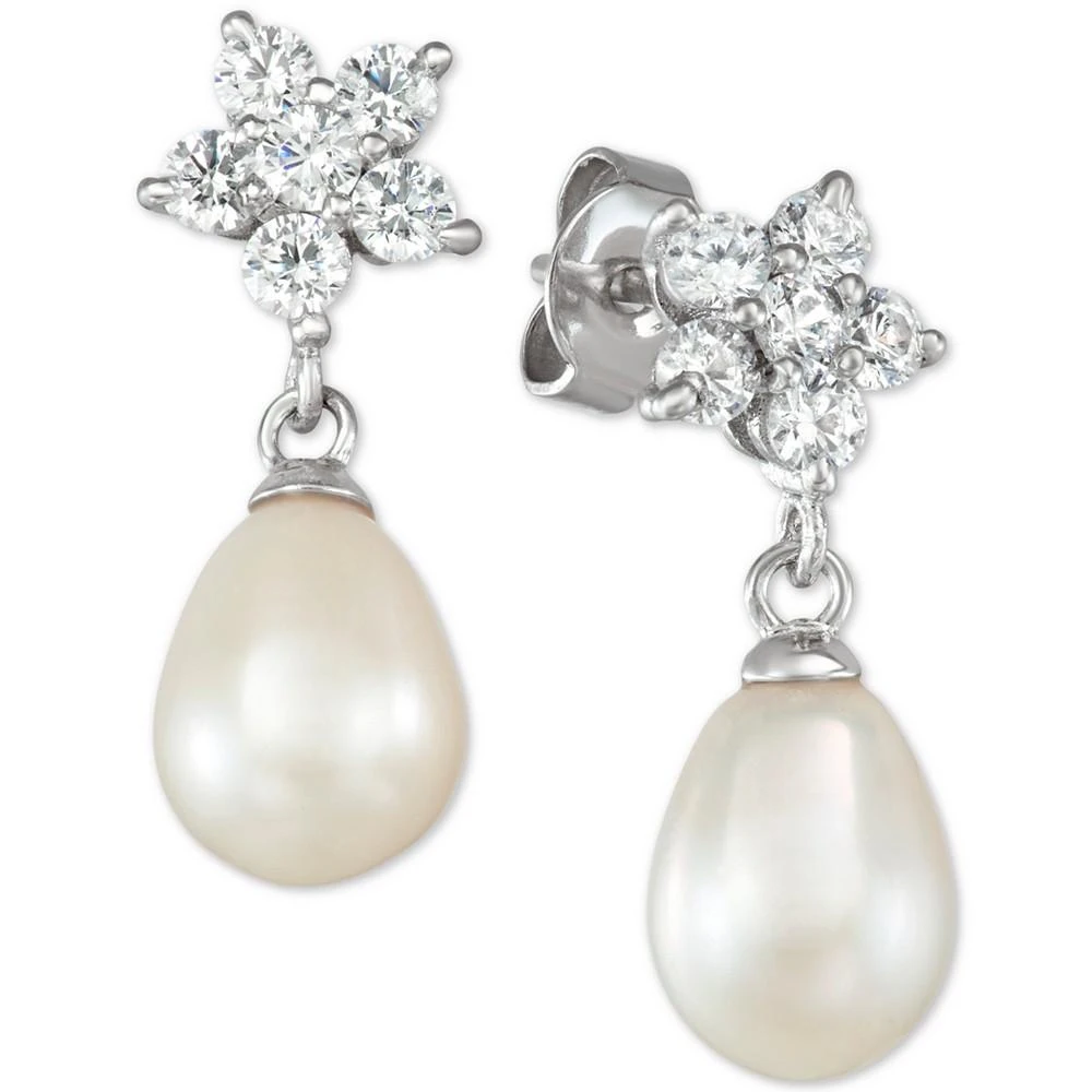 商品Macy's|Cultured Freshwater Pearl (7 x 9mm) & Cubic Zirconia Pendant Necklace & Drop Earrings Set in Sterling Silver, Created for Macy's,价格¥471,第2张图片详细描述