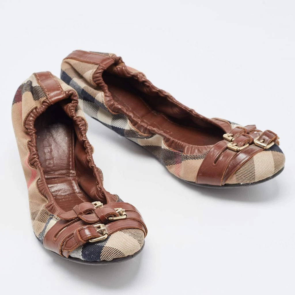 商品[二手商品] Burberry|Burberry Tricolor Leather and House Check Canvas Buckle Detail Scrunch Ballet Flats Size 38,价格¥879,第4张图片详细描述