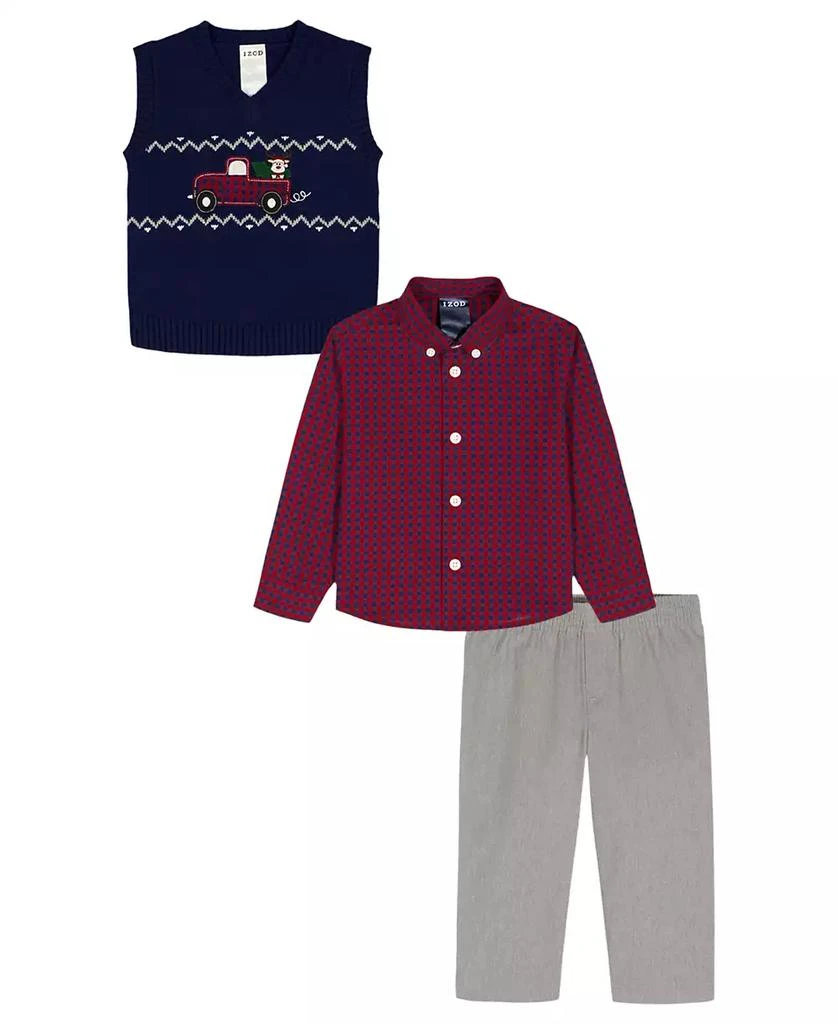 商品IZOD|Baby Boys 3-Piece Fairisle Truck Sweater Vest, Shirt and Pants Set,价格¥475,第2张图片详细描述