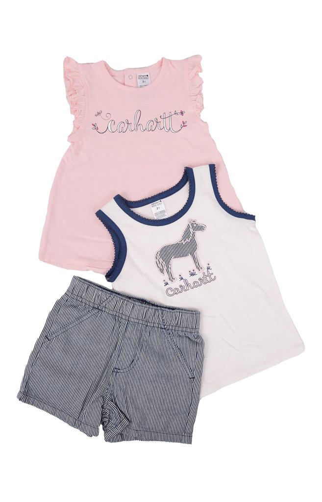 (CG9788) SS Horse T-Shirt, Tank Bodysuit & Stripe Short Set - Indigo Ticking Stripe商品第1张图片规格展示