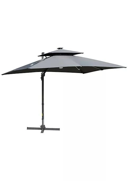 商品Outsunny|10Ft Solar Led Cantilever Umbrella Offset Hanging Umbrella With 360 Degreerotation Cross Base 8 Ribs Tilt And Crank For Yard Garden And Poolside Grey,价格¥3490,第2张图片详细描述
