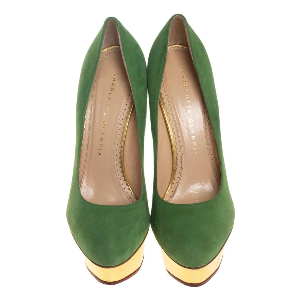 商品[二手商品] Charlotte Olympia|Charlotte Olympia Green Suede Dolly Platform Pumps Size 36.5,价格¥1802,第3张图片详细描述
