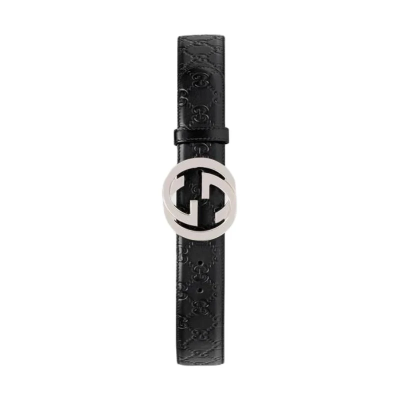 商品[国内直发] Gucci|古驰 双G平滑扣 皮革 皮带 男款 黑色 4cm,价格¥5653,第6张图片详细描述